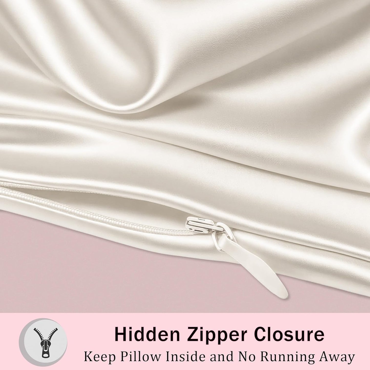 Mulberry Silk Pillow Cases with Zipper, Ultra Smooth Soft Breathable Cooling Pillow Cases for Hot Sleepers, Silk Satin Pillowcase for Hair and Skin, Gifts for Women (Ivory, Standard Size, 1 Pack)