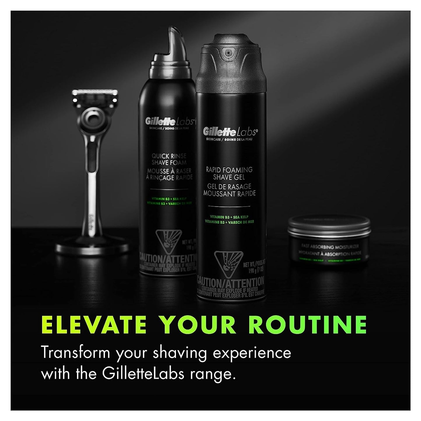 Gillette Labs Rapid Foaming Shaving Gel for Men, Alcohol, Dye and Paraben-Free with Vitamin B3 and Sea Kelp, Cools and Soothes Skin, 7 OZ