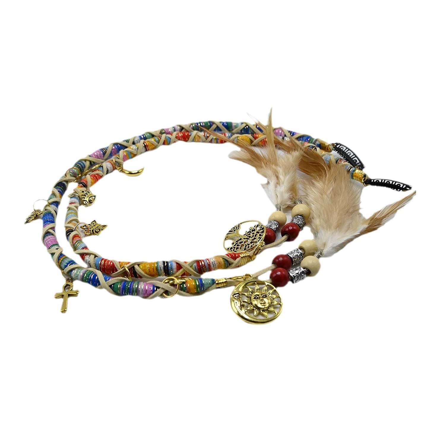 2 PCS Hippie Hair Extension Dreadlocks Hairclip Feather Beads Pendant Colorful Dread Accessory for Braids and Curls