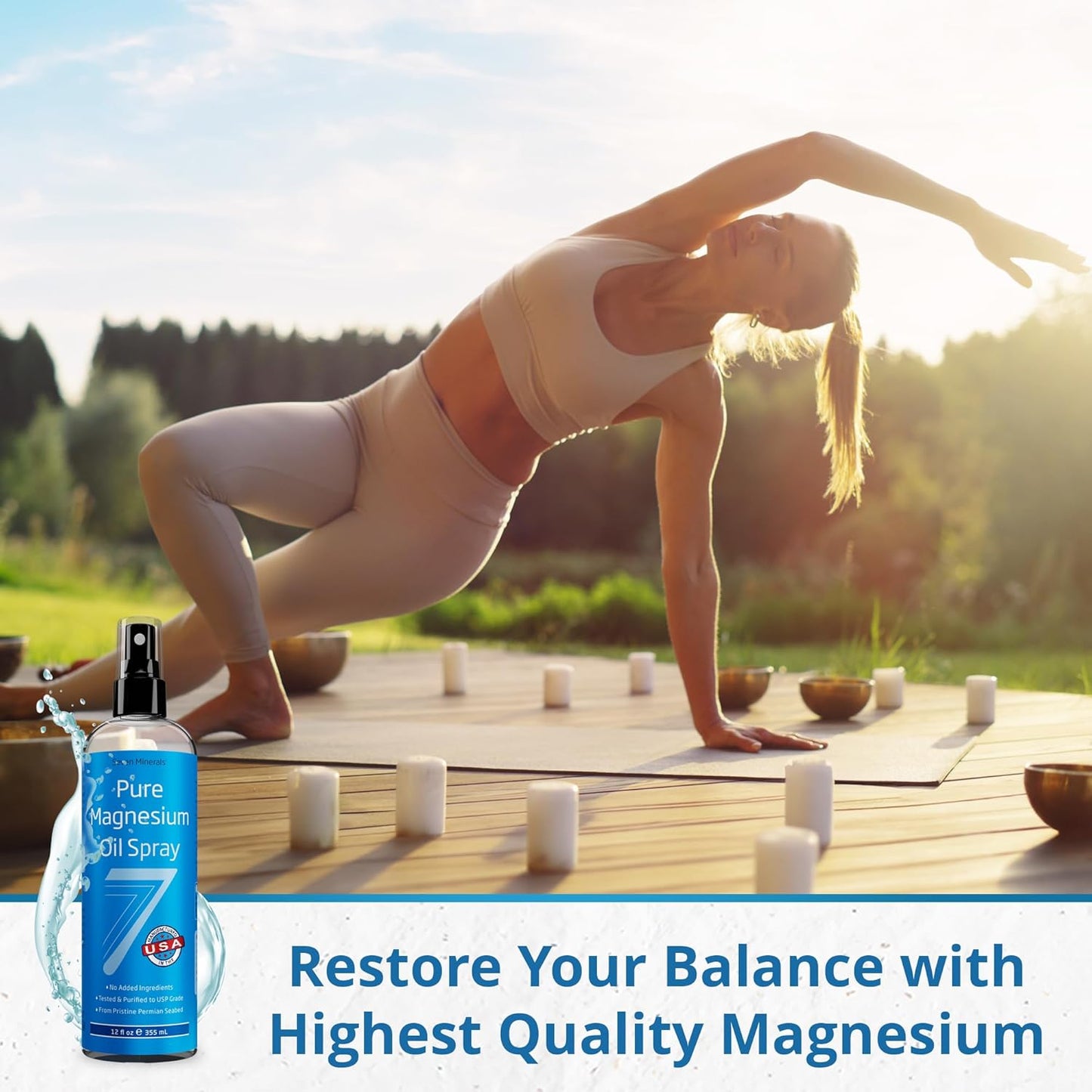 Seven Minerals Pure Magnesium Oil Spray, Big 12oz, USP Grade, Extra Strength, for Feet, Sleep, Muscle Pain & Cramps - Mined in The USA