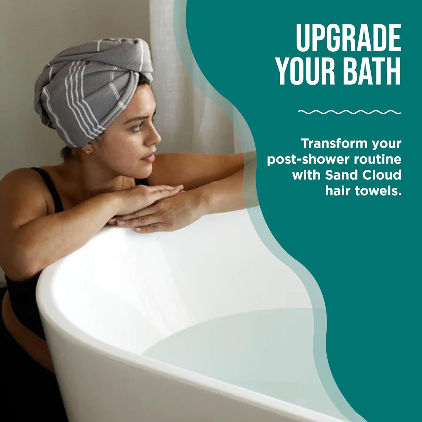 Sand Cloud Hair Towel Wrap for Women & Men, (Black, Classic) - 100% Turkish Cotton Quick Hair Drying Towel Wrap - Absorbent Half Terry Weave Hair Plop Head Towel Wrap with Binding Edge