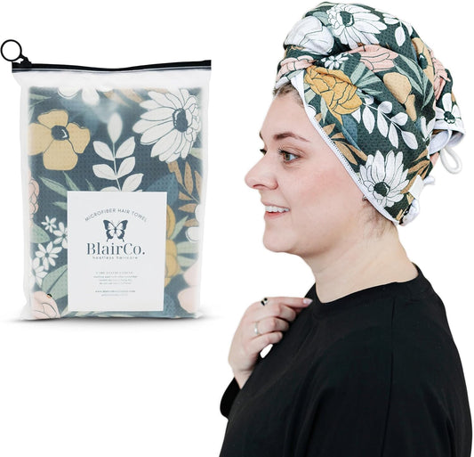Dark Floral Microfiber Hair Towel Wrap for Women: Quick Dry, Anti-Frizz Hair Drying Towel for Long, Curly, or Wet Hair. Soft Turban Hair Wrap for Shower, Spa & Travel