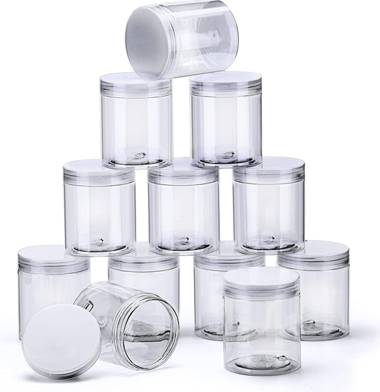 12 Pack Small Plastic Containers with Lids Clear Plastic Favor Storage Jars Wide Mouth for Beauty Products (5 Ounce, Clear)