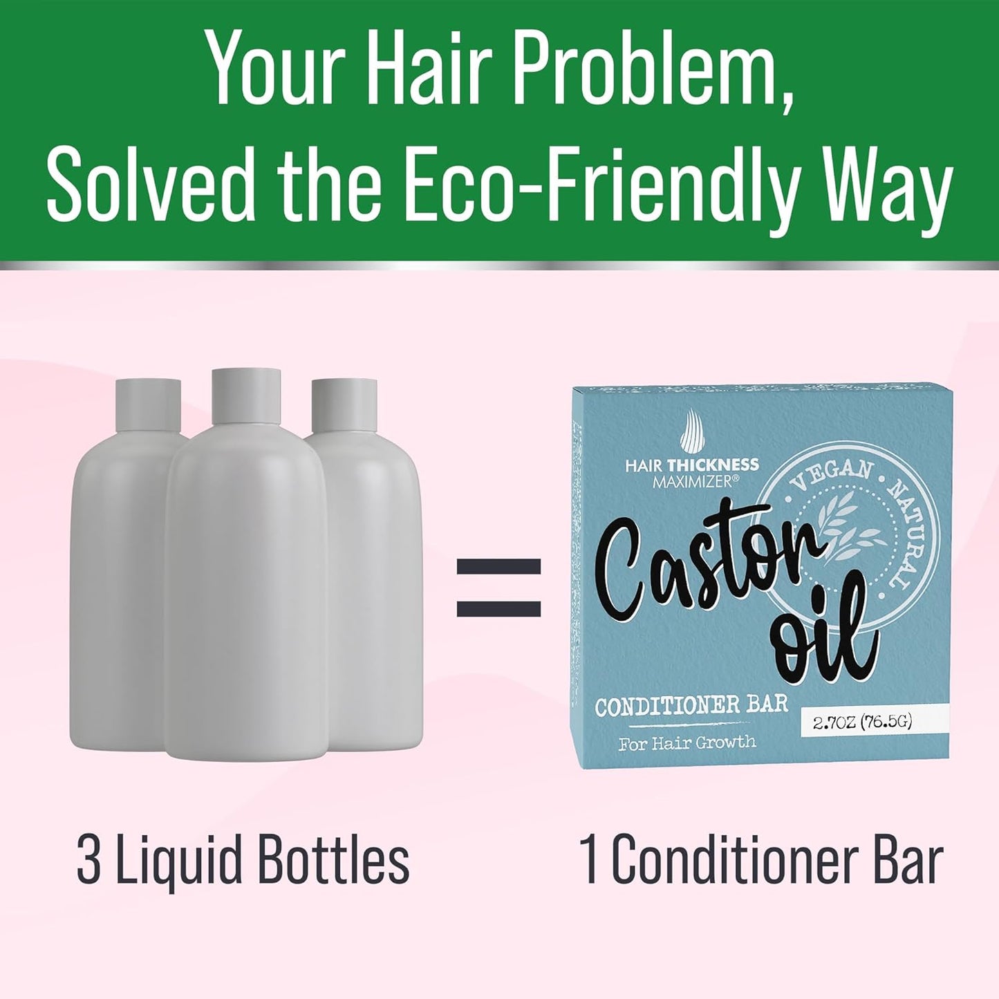 Castor Oil Conditioner Bar for Hair Growth. Eco Friendly, Vegan, Color Safe, pH Balanced. Solid Conditioner Bar Equal To 3 Liquid Bottles. Zero Plastic, USA Made, Strengthening & Dry Hair Relief