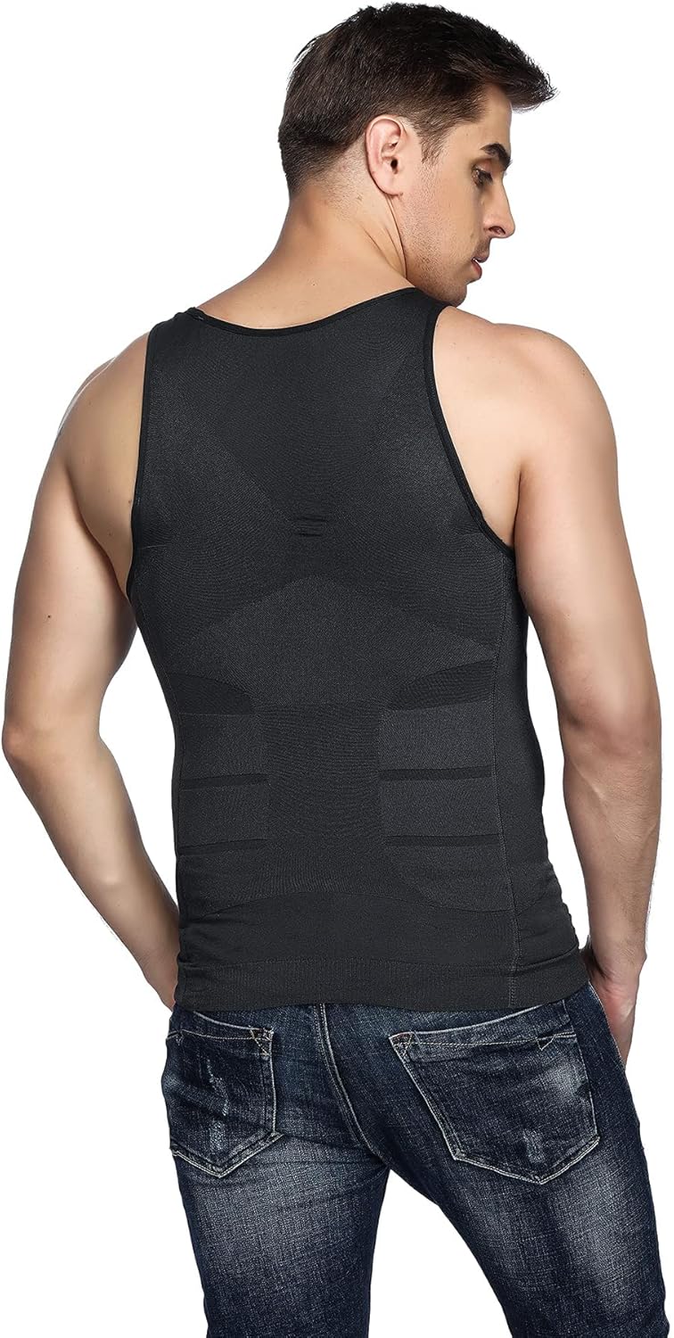 Odoland Mens 3 Pack Body Shaper Slimming Tummy Vest Thermal Compression Shirt Tank Top Shapewear