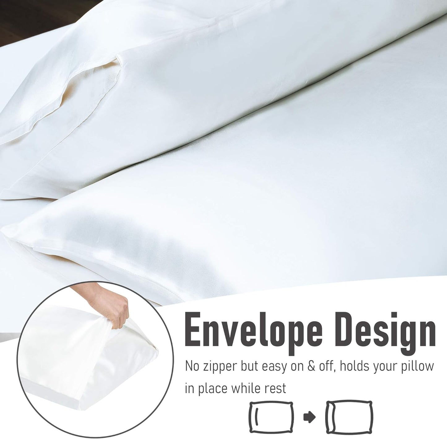 Tyfitb Satin Pillowcase Set for Hair & Skin Care – Cooling, Hypoallergenic, Anti-Frizz, Wrinkle-Free – Soft, Luxurious Pillowcases with Envelope Closure – 2-Pack, Queen Size 20x30, Gift-Ready