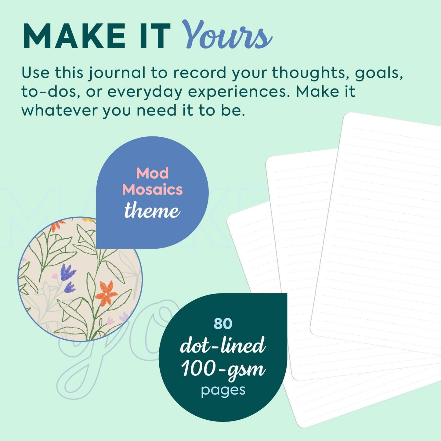 Happy Planner Small Undated Book-Bound Journal with 80 Pages of Thick 100 GSM Paper, A5 Size, Dot-Lined Layout, Mod Mosaics