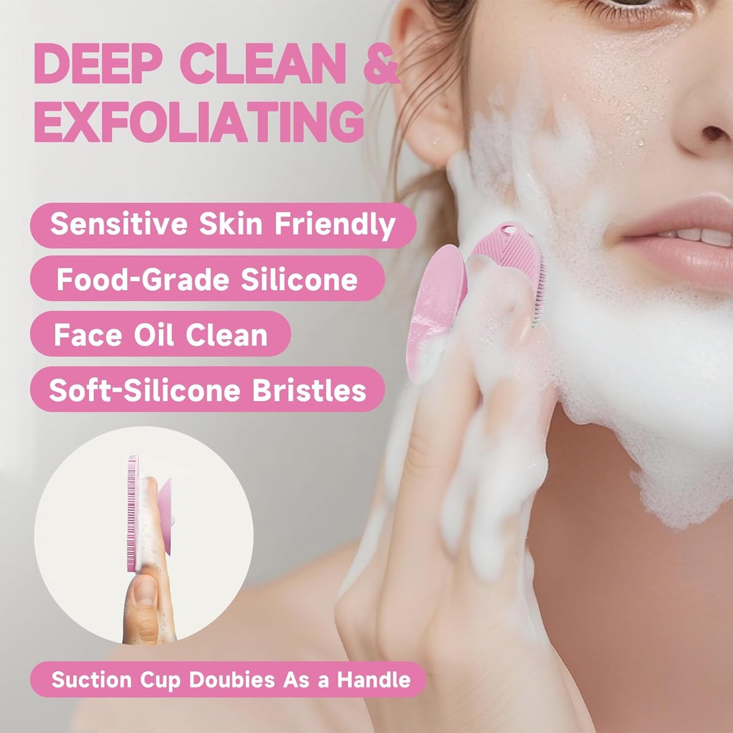 2 PCS Face Scrubber, Soft Silicone Face Exfoliator with Suction Cup for Man and Women Deep Skin Clean (Body Scrubber + Face Scrubber Pink)