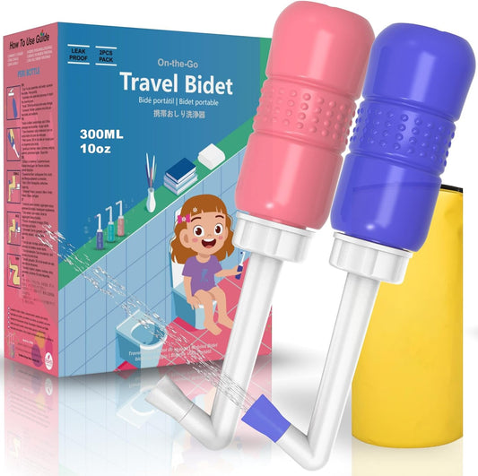 2Pcs-Pack Blue+Pink 10oz Travel Bidet Peri Bottle for Postpartum & Perineal Care,300ml Portable Bidet for Personal Hygiene Cleaning