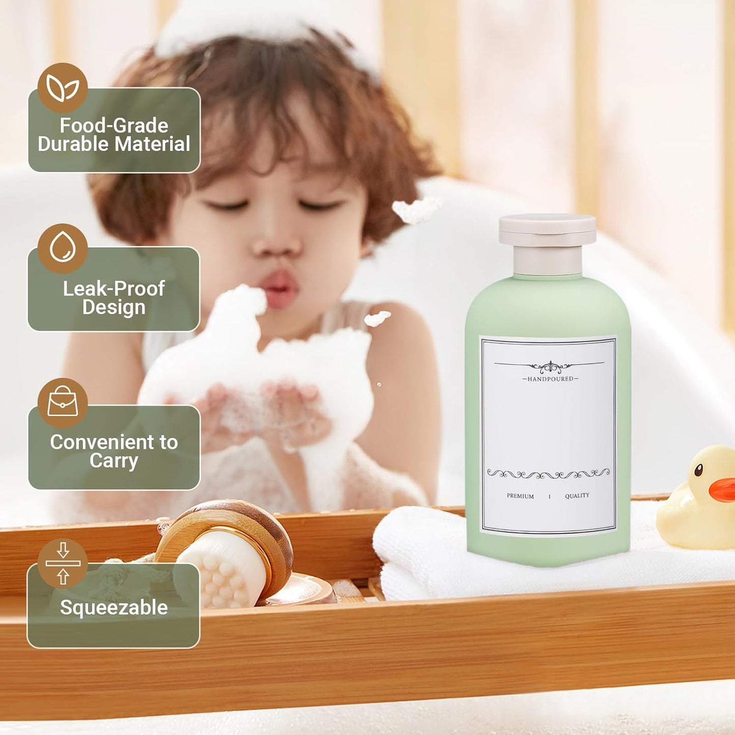 10oz Travel Shampoo Bottle, Empty Plastic Squeeze Bottles with Flip Cap, Lotion Container for Toiletries Travel Size Shampoo and Conditioner (3 pack green)