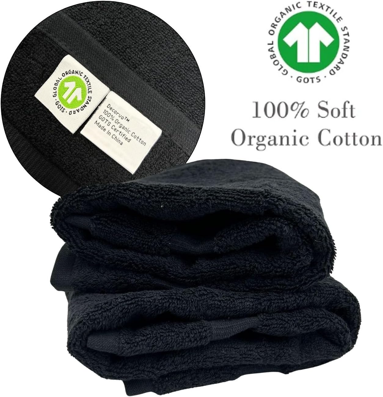 Black Monogram Hand Towel for Bathroom - Monogrammed Initial Hotel Quality Decorative Embroidered Luxury Towel for Powder Room, Spa - GOTS Organic Certified - Pack of 2, Letter E