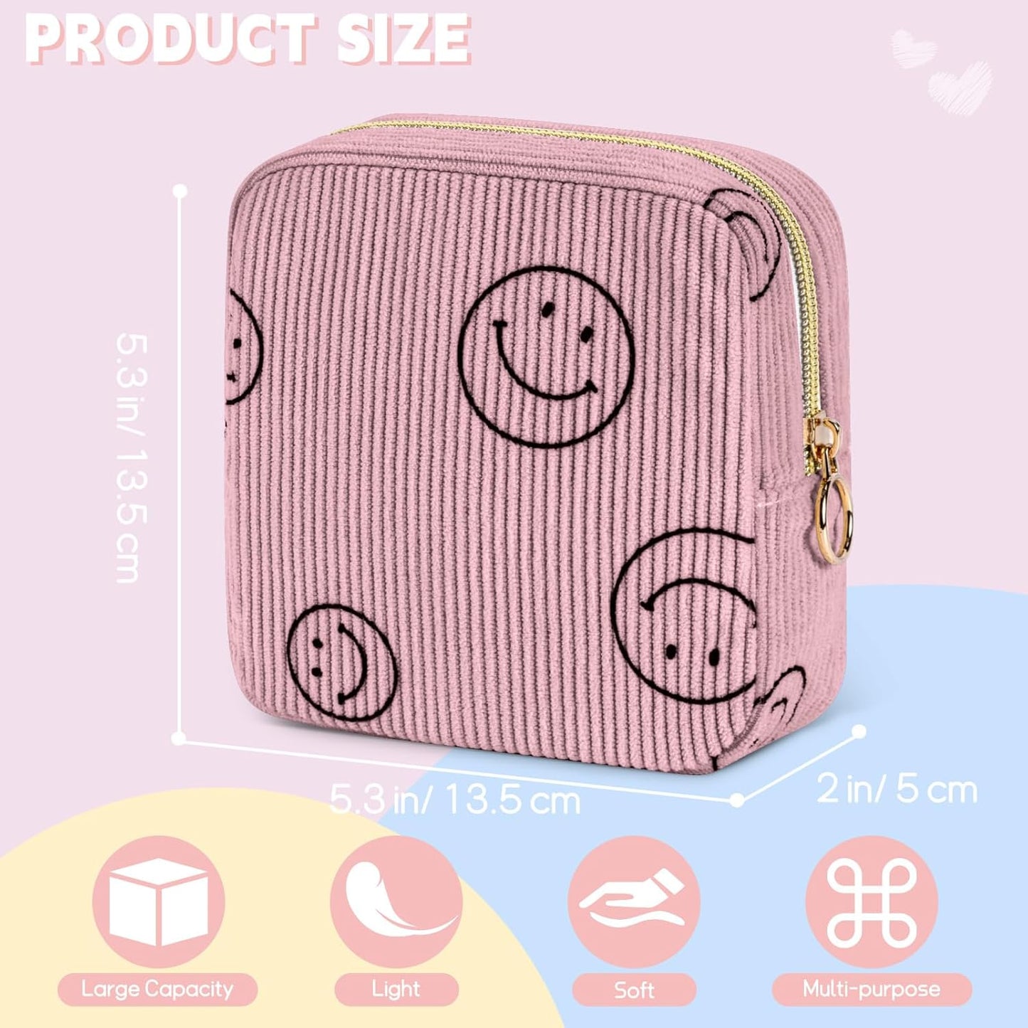 Period Bag for Teen Girls - Shark Week Pouch - Corduroy Portable Sanitary Pad Bags - Holds 6-10 Pads - Pink
