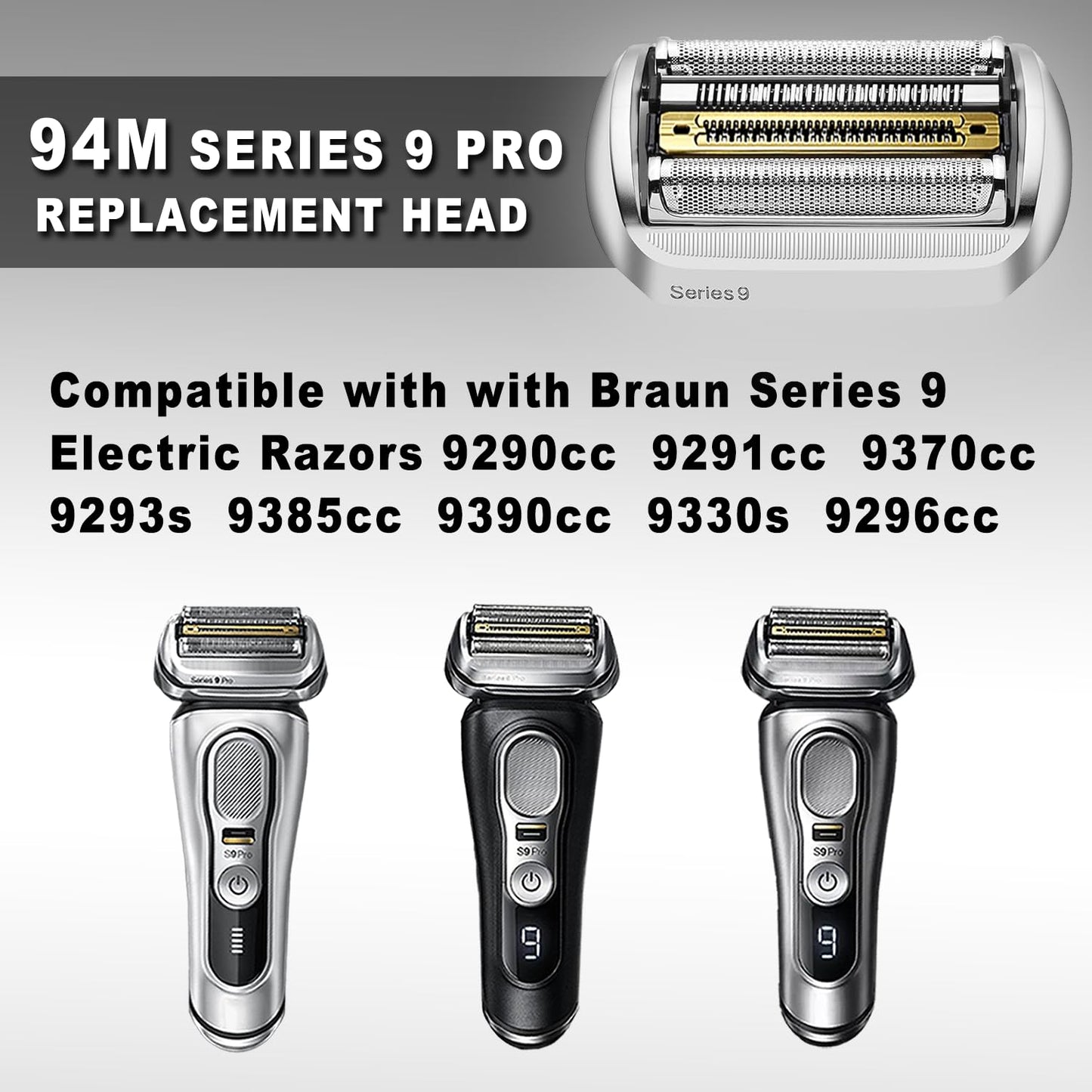 NEW Series 9 Pro 94M Bra-un Electric Shaver Replacement Head for Men Razor Shaving Compatible with 94M 9290cc, 9291cc, 9370cc, 9376cc, 9293s, 9260s, 9295cc, 9385cc, 9390cc, 9330s, 9296cc (2PACKS)