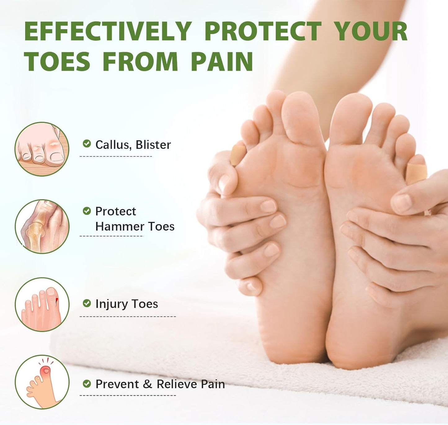 Bukihome Silicone Toe Protectors – 14 Pack Silicone Toe Sleeve for Hammer Toes, Corns, Calluses, Blisters – Soft Gel Protector Toe Cushions for Pain Relief (Beige, Pinky)