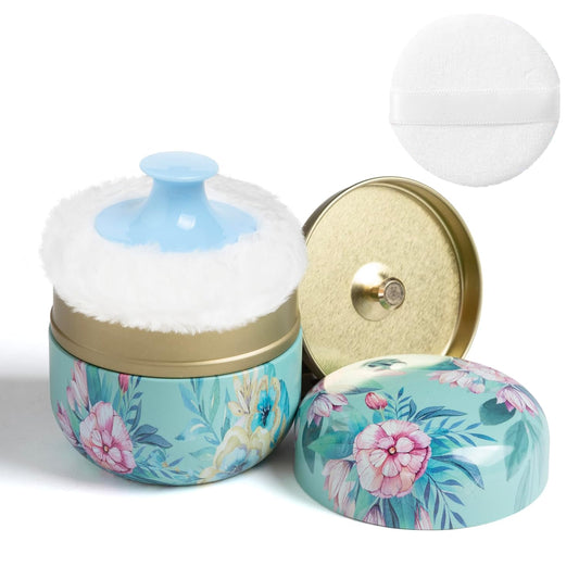 Powder Puff and Powder Container for Body Dusting Powder Case with Puff for Baby and Women,Loose Powder Containers with Puff for Travel (Summer flower1.0)