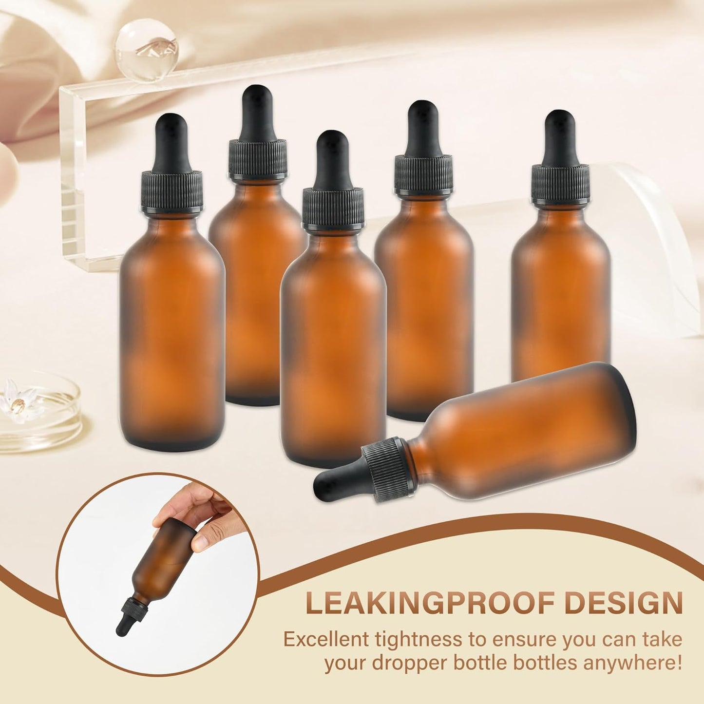 6 Pcs, 2oz Amber Glass Eye Dropper Bottle, Tincture Bottles With Dropper, Pretty Finish, Leak-Proof Design, Stronger Suction for All Kinds of Mixed Liquids