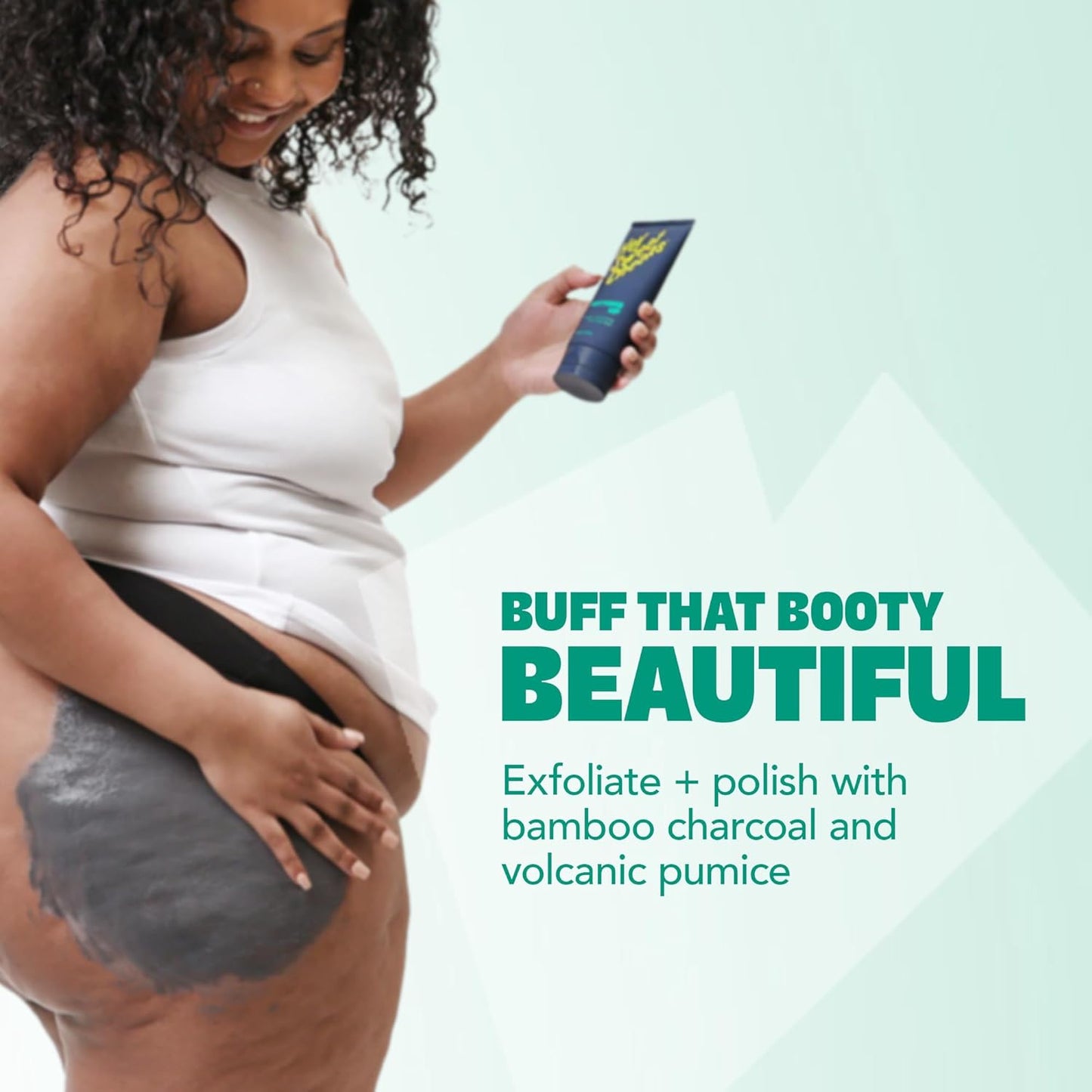 Charcoal Exfoliating Bum and Body Mask, Detoxifying Bamboo Charcoal and Volcanic Exfoliants for Radiant, Silky Smooth Skin, Bottoms Up by Hey Sweet Cheeks, 4 oz