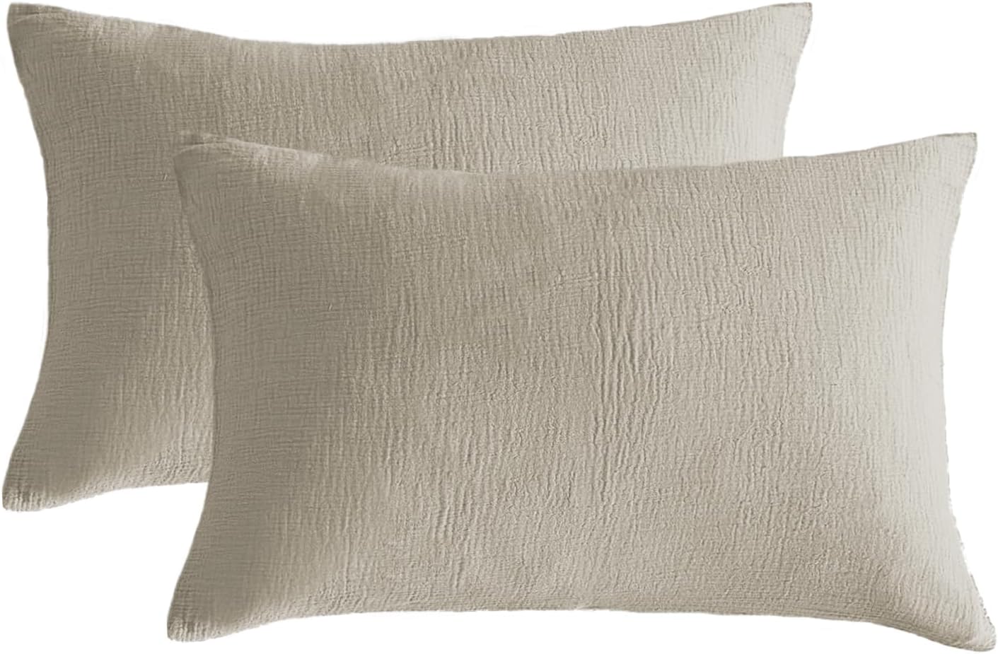 SE SOFTEXLY Muslin Pillowcases King Size 100% Cotton, 2 Pack Linen Like Pillow Shams with Envelope Closure, Ultral Soft and Breathable Pillow Case Covers, Beige, 20" X 36", No Filling