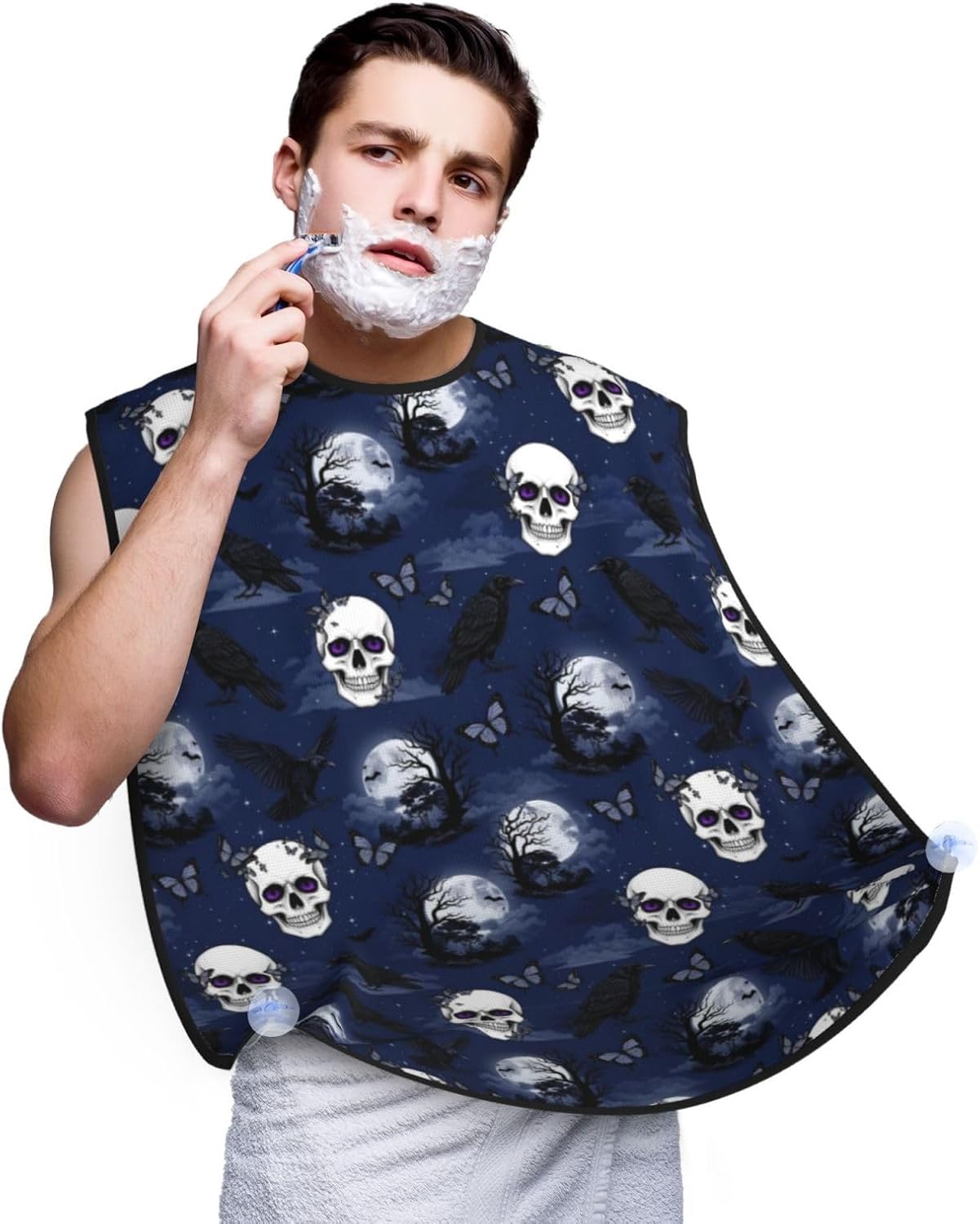 Ultimate Shaving Bib, Beard Trimming Apron with Hair Catcher, Halloween Full Moon Raven Goth Skulls