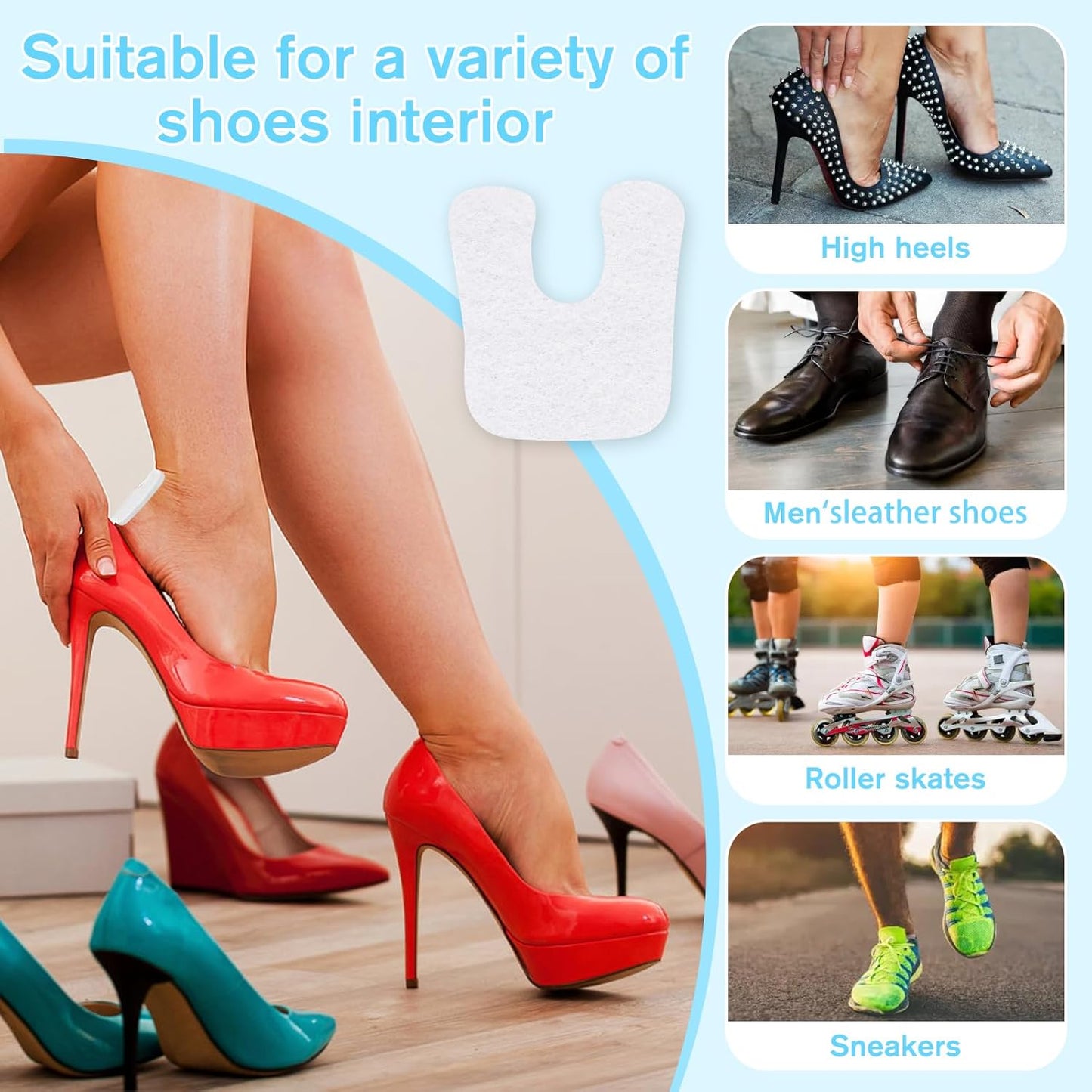 36 Pcs U-Shaped Callus Cushions, Soft Corn Pads for Foot Bottom, Felt Adhesive Metatarsal Pads, White Heel Protectors for Pain Relief, Prevent Calluses from Rubbing in Shoes for Men & Women.