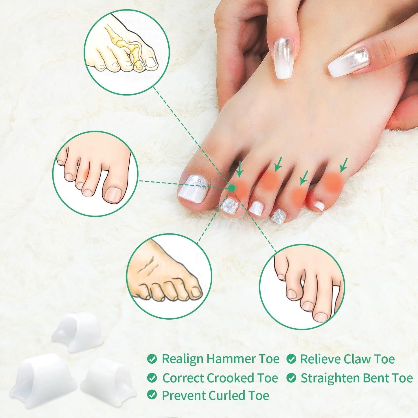 Niupiour Gel Hammer Toe Correctors - Bunion Corrector for Women and Men, 6 Pack of Silicone Toe Separators/Straighteners for Bent Toe, Toe Spacers for Correct Claw Toe, Curled Toe, Crooked Toe