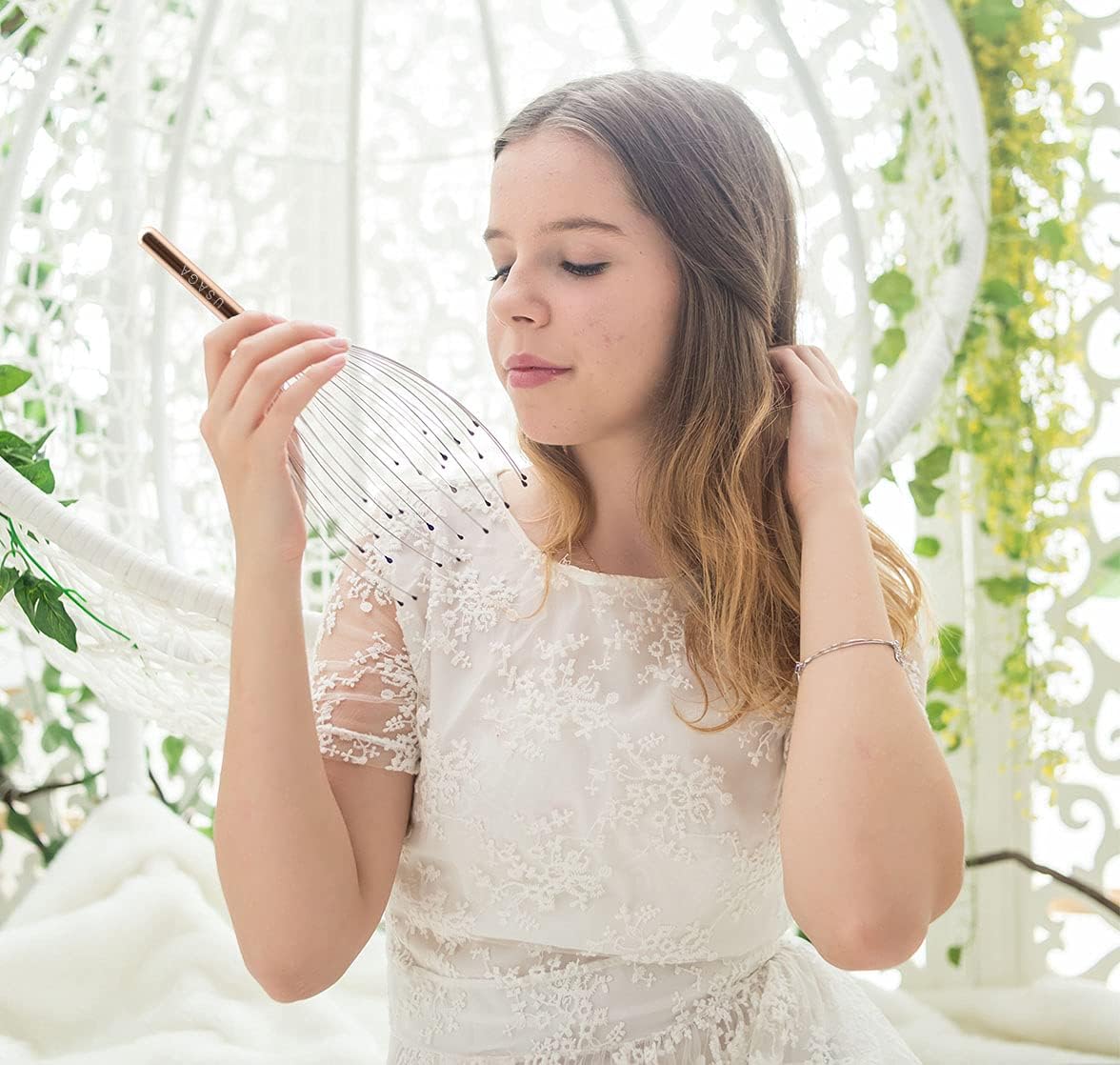 USAGA 28 Fingers Head Scratcher, Head Massager, Scalp Massager for Scalp Body Relaxing (Golden)