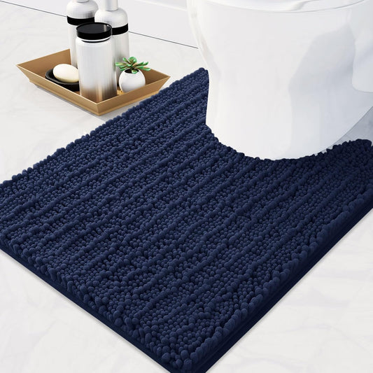 Arotive Luxury Chenille Toilet Rugs U-Shaped, Extra Soft Thick Absorbent Bathroom Mat, Non-Slip Shaggy Plush Contour Rugs, Machine Wash Dry Bath Mat for Toilet Base, 24x20, Navy
