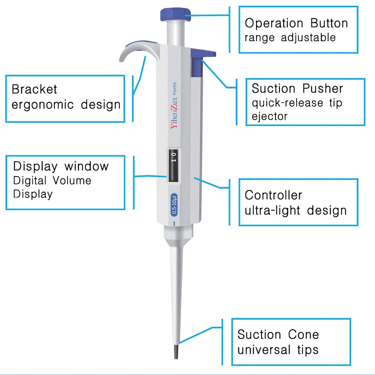 0.5-10ul Single Channel Pipette Manual Adjustable Variable Volume Laboratory High Accurate Lab Micropipette Scientific Pipettor Dropper