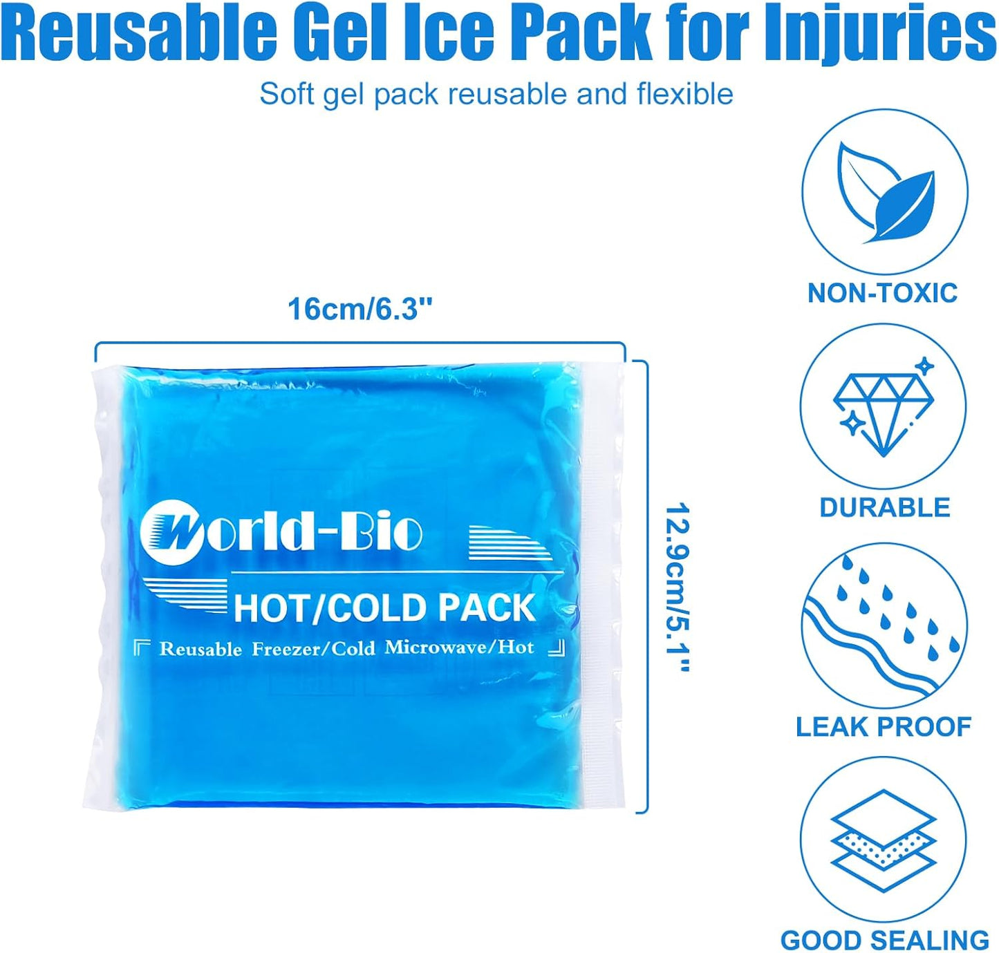 Reusable Gel Ice Packs (4 Pack) - Hot Cold Pack for Injuries, Pain Relief, Migraines - Gel Ice Pack Cold Compress for Back, Neck, Foot and Wrist - Flexible Cold Packs for Injuries - 5.1" x 6.5"