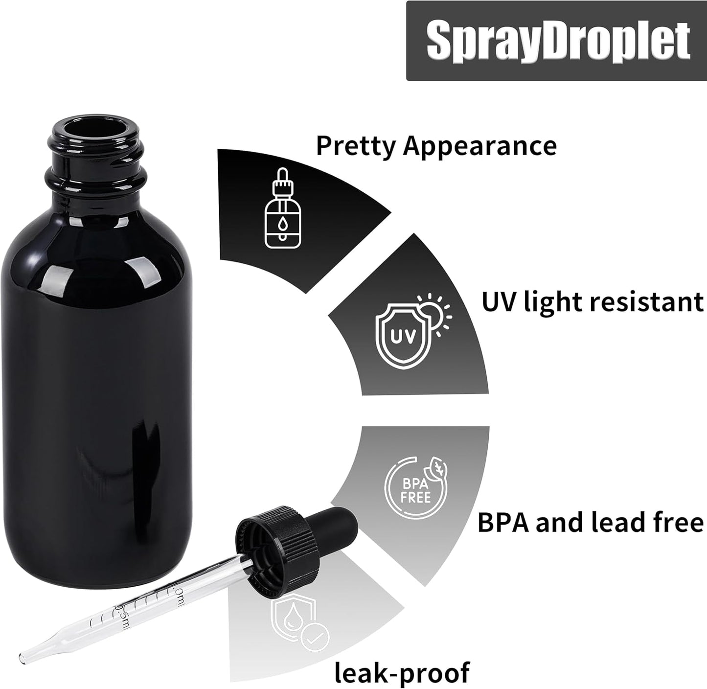 24 Pcs, 2oz Glass Dropper Bottle, Leakproof Tincture Bottles with Dropper, Black Reusable Eye Dropper Bottle, for All Kinds of Liquids (Black, 2oz-24pcs)