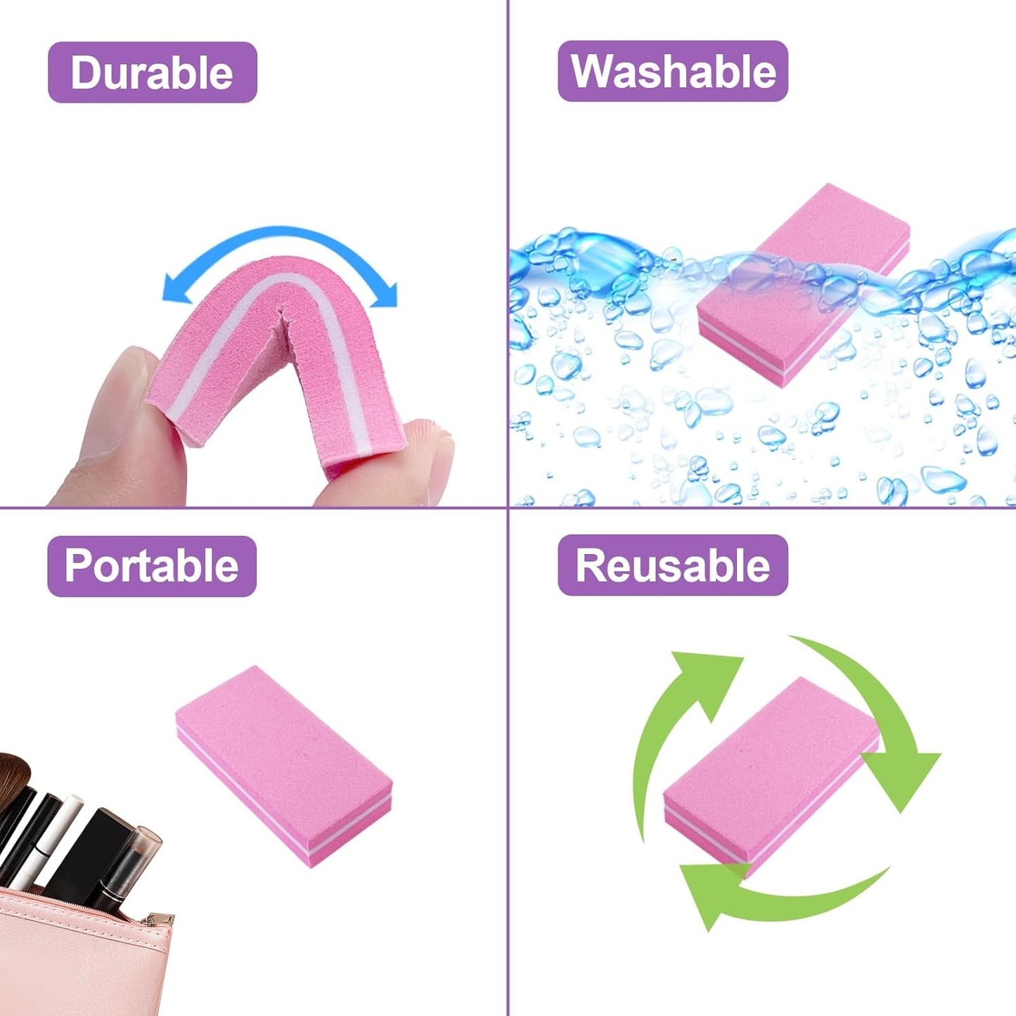 Pink Professional Nail Buffer Set - 30 Pcs, Acrylic & Natural Nails, 100/180 Grit Buffer Blocks