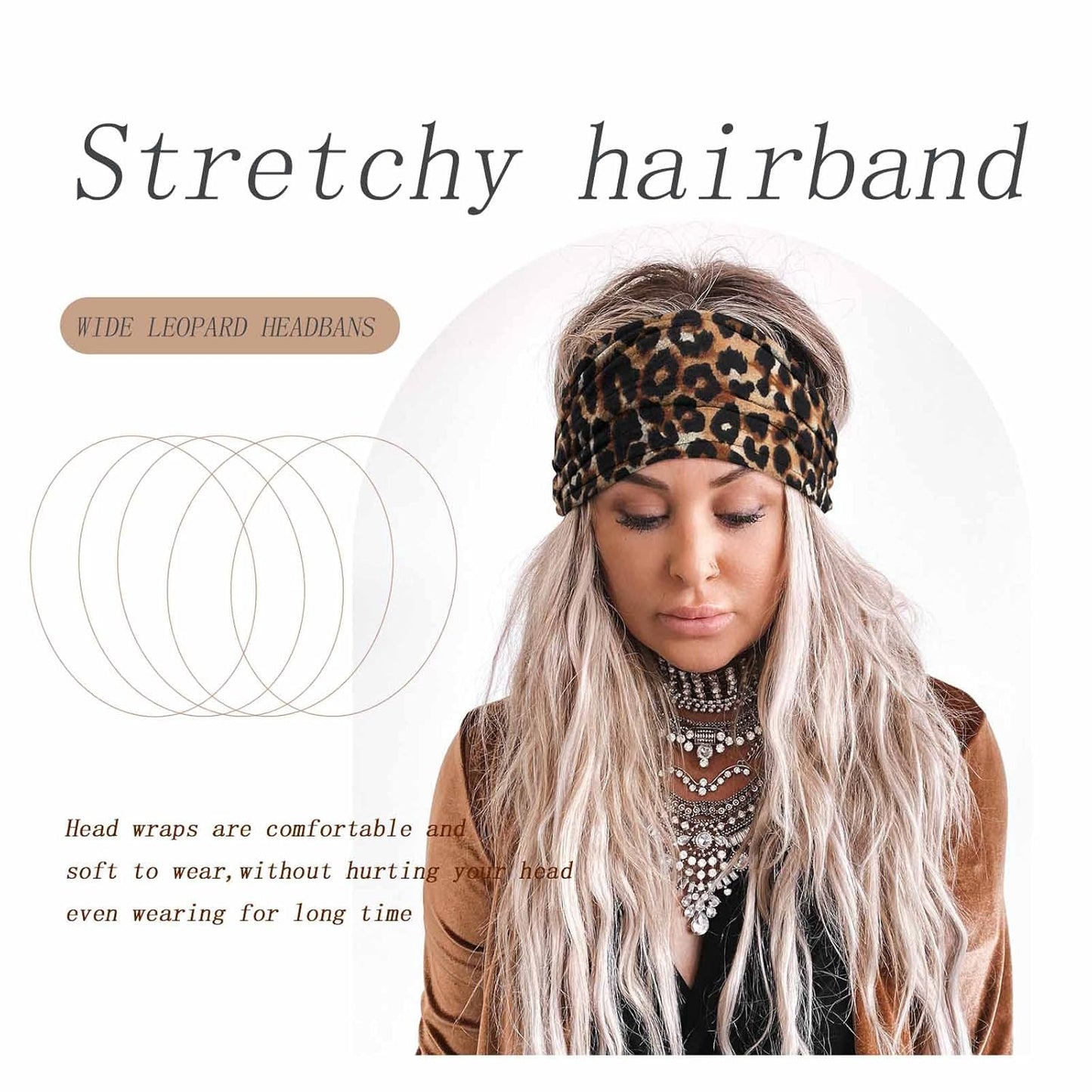 Acenail Wide Headbands for Women, 4 Pack Knotted Turban Headband, Non Slip Hairbands, Floral Workout Head Bands, Leopard Yoga Sweatbands, Cotton Hair Scarfs, Boho Head Wraps, Fashion Hair Accessories