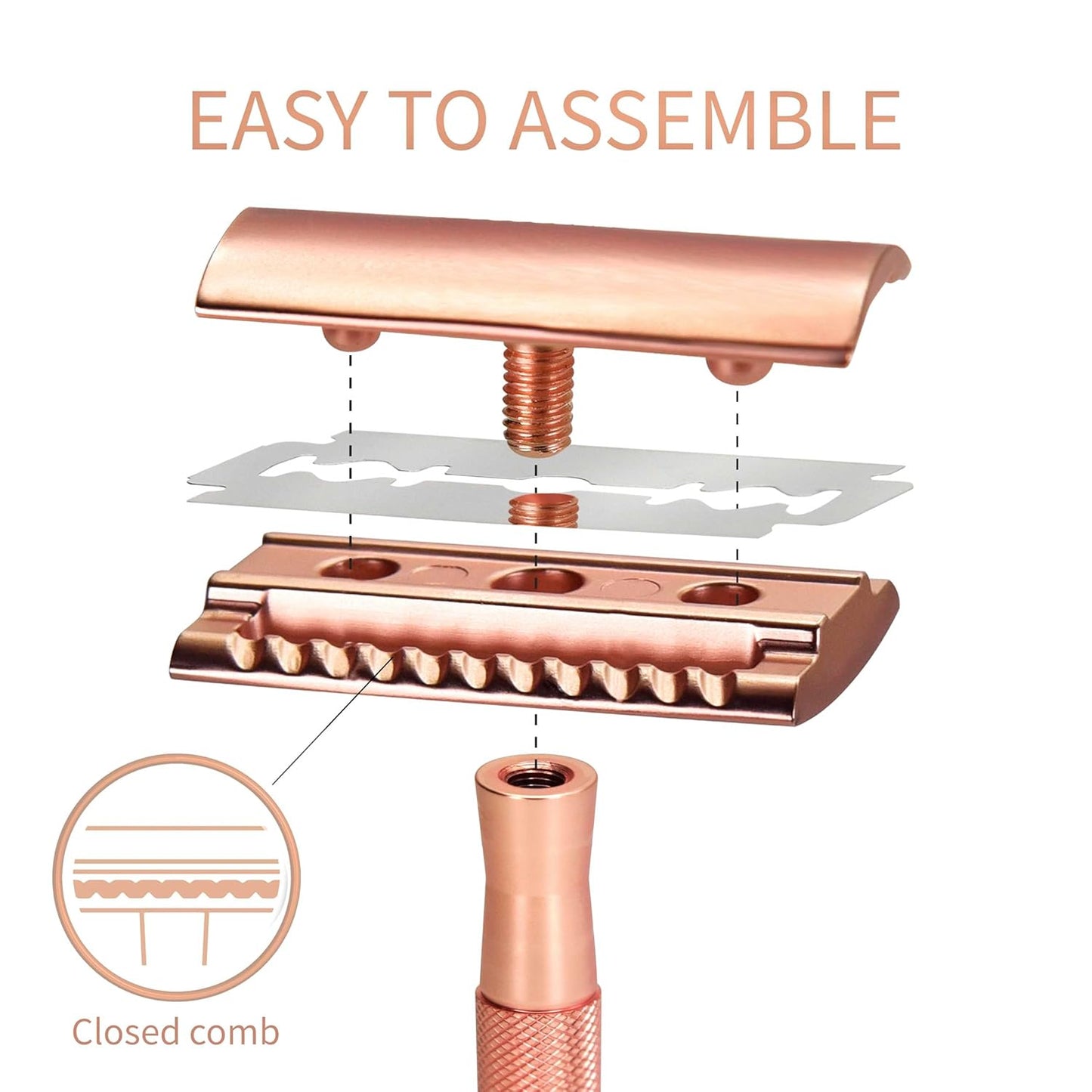 Bambaw Safety Razor for Women with 5 Double Edge Blades, Double Edge Razor, Single Blade Razors for Women and Men, Reusable & Plastic Free – Rose Gold