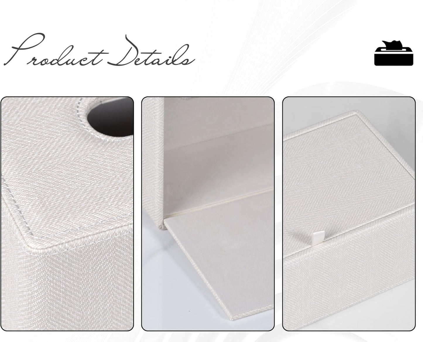 Tissue Box Cover Rectangular 9.8"(L) x 5.3"(W) x 4.3"(H) Refined Modern PU Leather Facial Tissue Dispenser Box Holder for Dresser Bathroom Decorative (Linen Beige)