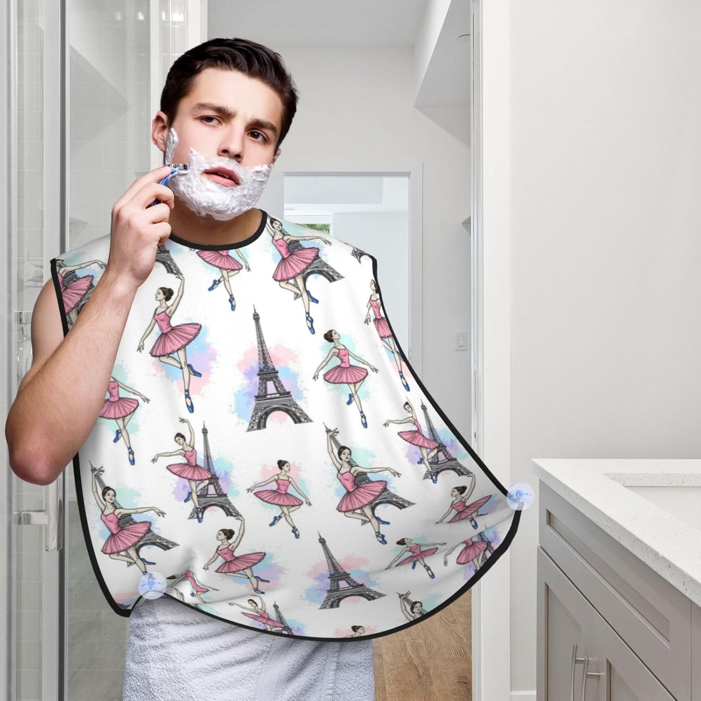 Beard Trimming Hair Catcher, Ballet Dancer Ballerina Eiffel Tower Shave Bib, Non-Stick Bib Apron Waterproof, Shaving Tool for Men for Husband Father’s Day