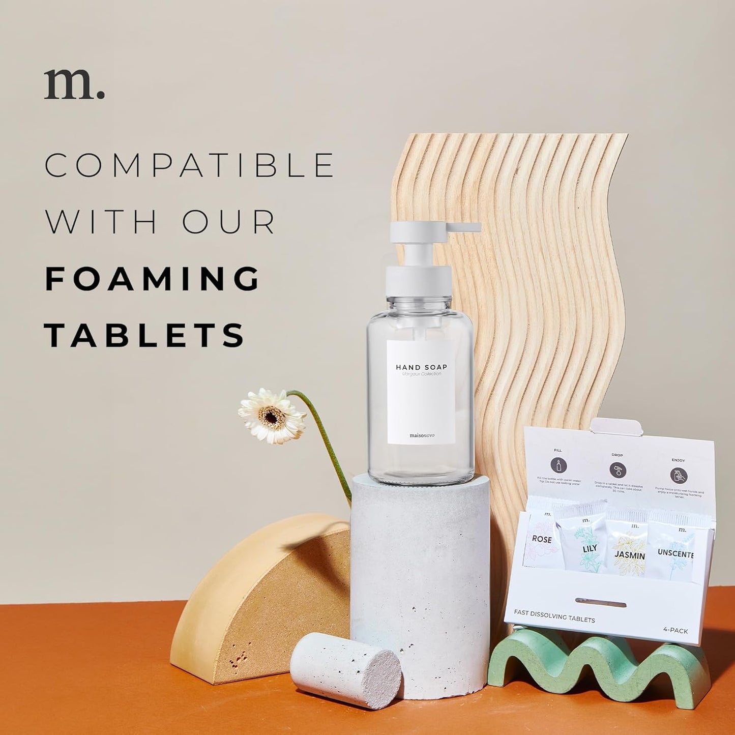 MaisoNovo Glass Foaming Soap Dispenser 14 Oz | Clear Glass White Pumps x 2 with Tray