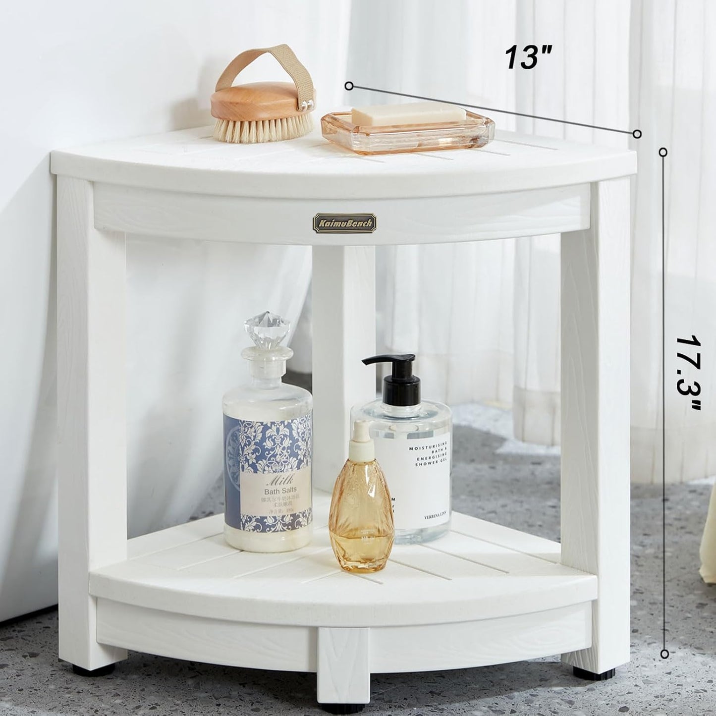 Corner Shower Stool for Inside Shower Waterproof, Poly Lumber Bathroom Shower Corner Bench Seat, Plastic Shower Chair Seat, Shower Shaving Foot Rest with Adjustable Feet, Non-Slip, White