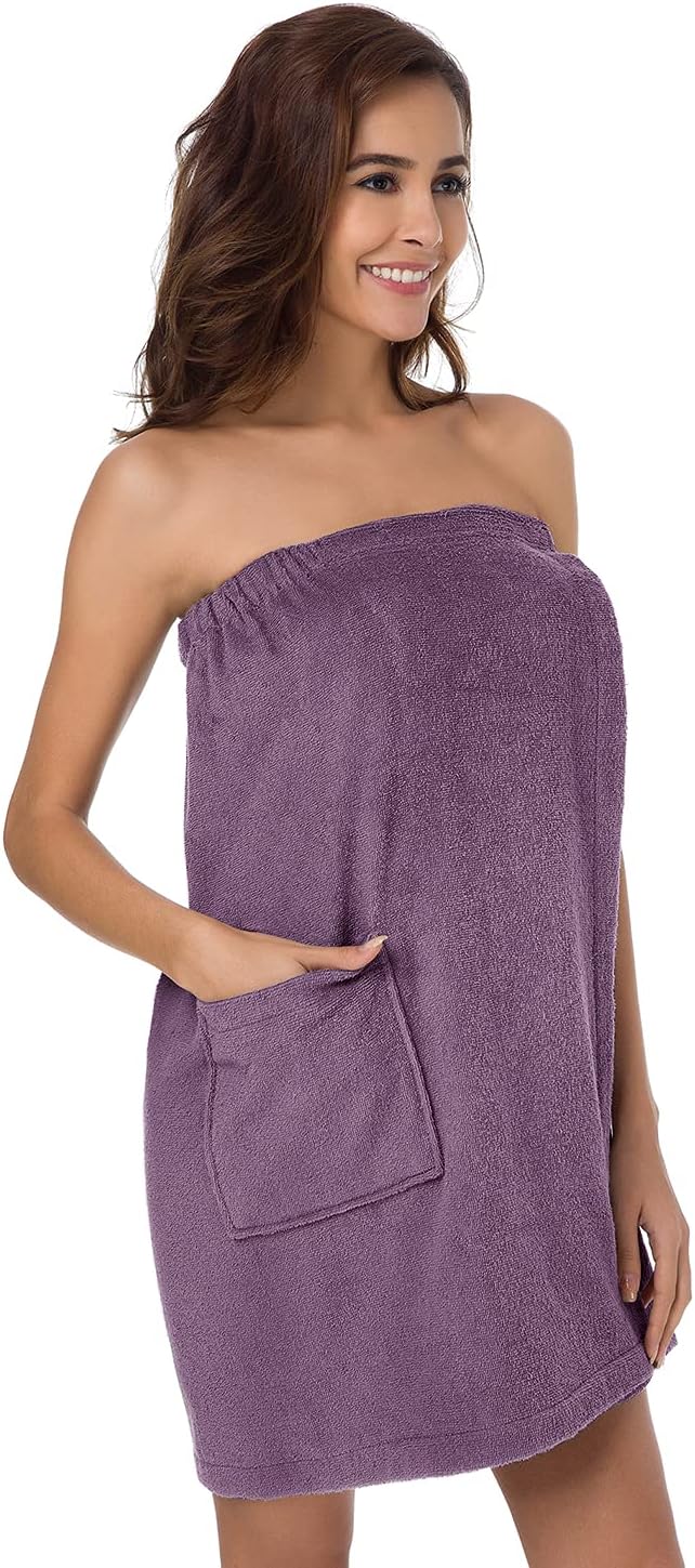 SIORO Women Bath Towel Wrap Robe, Soft Cotton Terry Spa Cloth, Plush Adjustable Closure for Shower, Travel, Pool, Gym