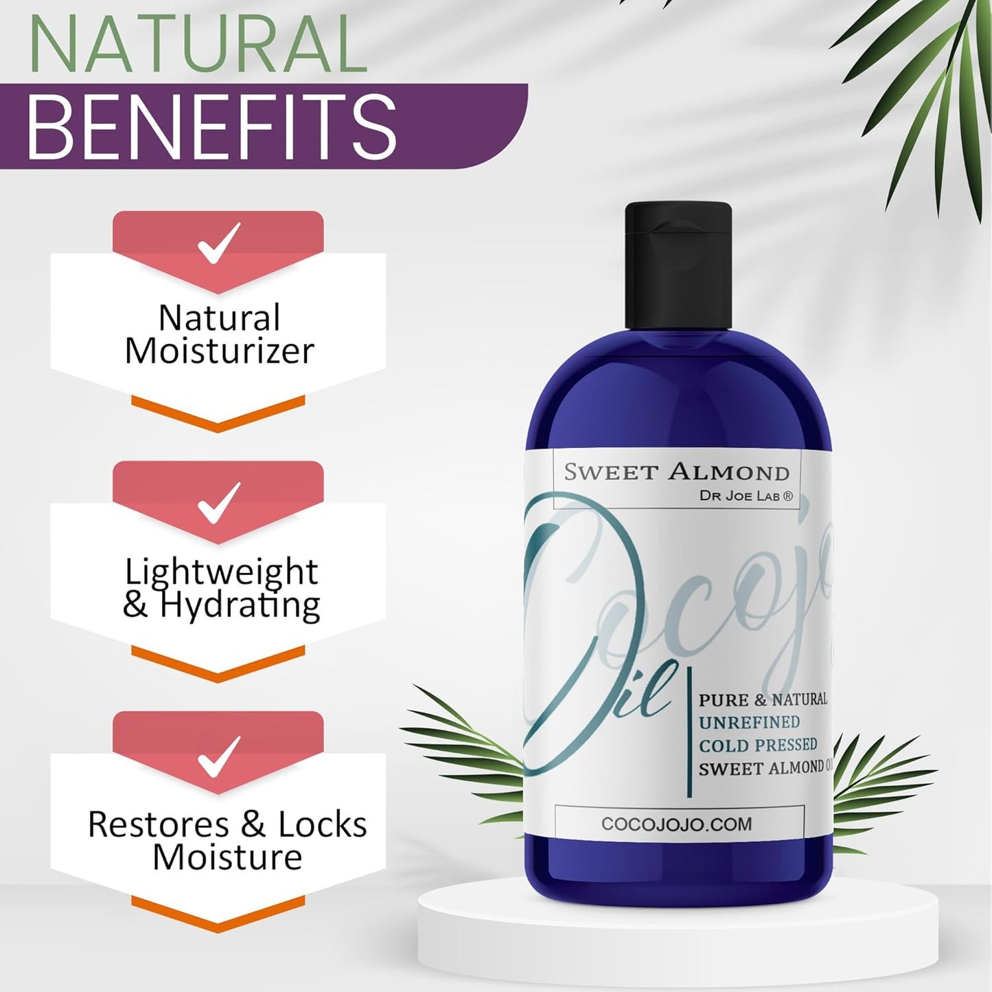 Dr Joe Lab Sweet Almond Oil 8 oz Pure Natural Cold Pressed Unrefined Extra Virgin - for Hair Skin Body Nail and Beard Carrier Oil for Essential Oils - Moisturizes, Soothes, Hydrates, & Nourishes