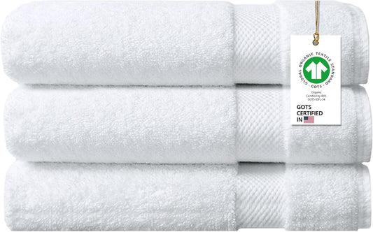 Delara 100% Organic Cotton Towels 650 GSM Plush Feather Touch Quick Dry Bath Towel, Pack of 3 GOTS Certified, Oeko-Tex Green Certified, Organic Cotton Bath Towel, 30"X58"
