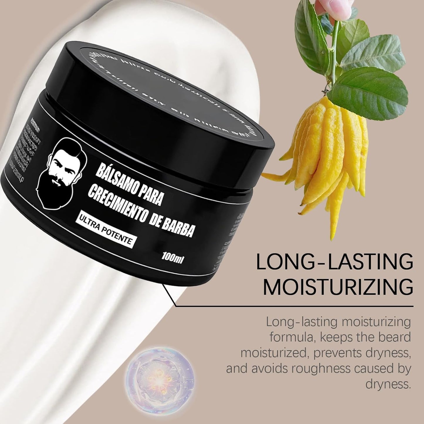 Cosmetics Para Barba, Bálsamo Estimulante de Barba, Ultra Potente Beard Stimulating Balm, Crema Para Barba, Moisturizes & Strengthens Beard, 100ML / 3.5OZ