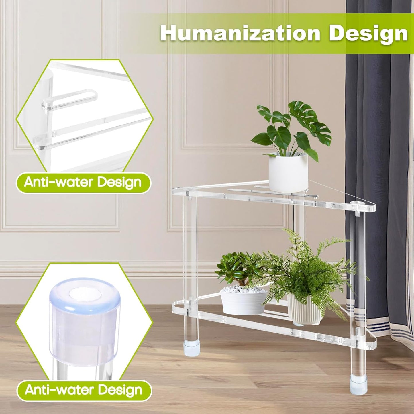 Acrylic Corner Shower Stool for Shaving Legs 14.3''H Clear Waterproof Foot Rest with Storage Shelf Triangle Shower Bench for Small Inside Spaces