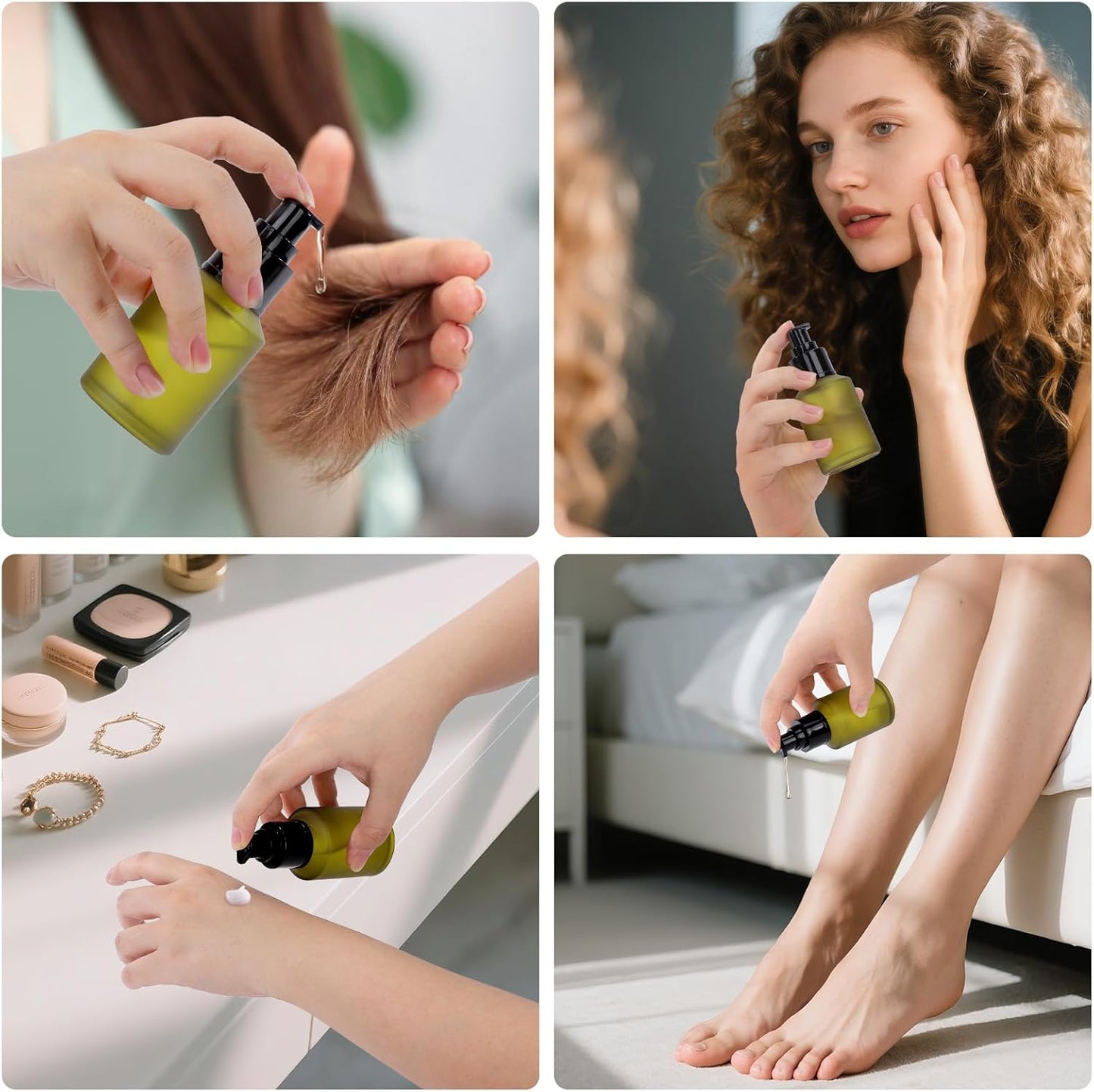 Segbeauty 2oz Frosted Glass Travel Lotion Container Refillable, 3pcs Small Travel Containers for Creams, 60ml Mini Empty Lotion Bottles with Pump Dispenser, Cosmetic Containers Sample Cream Bottle