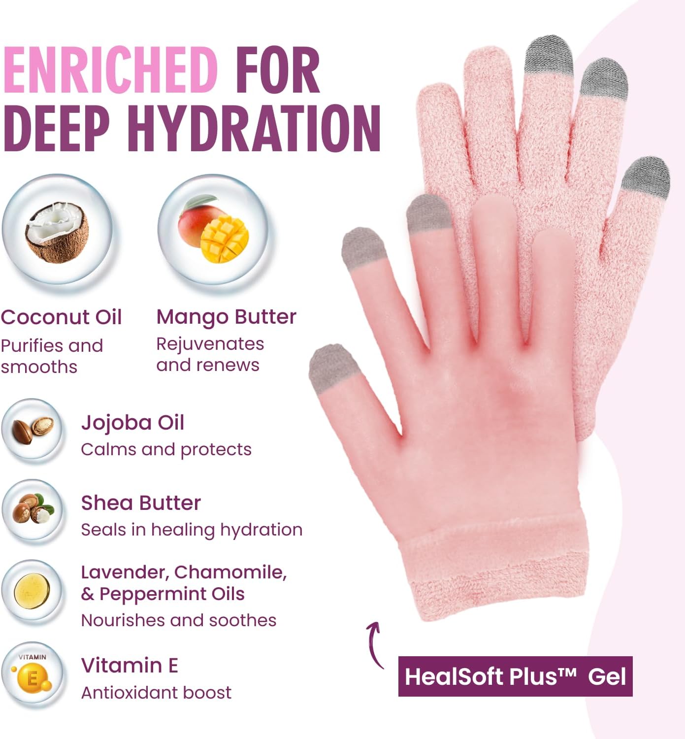 Dr. Frederick’s Original Moisturizing Gel Gloves – Deep Moisturizing and Fast Relief for Dry Hands – Touchscreen-Friendly – Mango Butter, Shea Butter, Jojoba, & Coconut Oil - Plush Pink