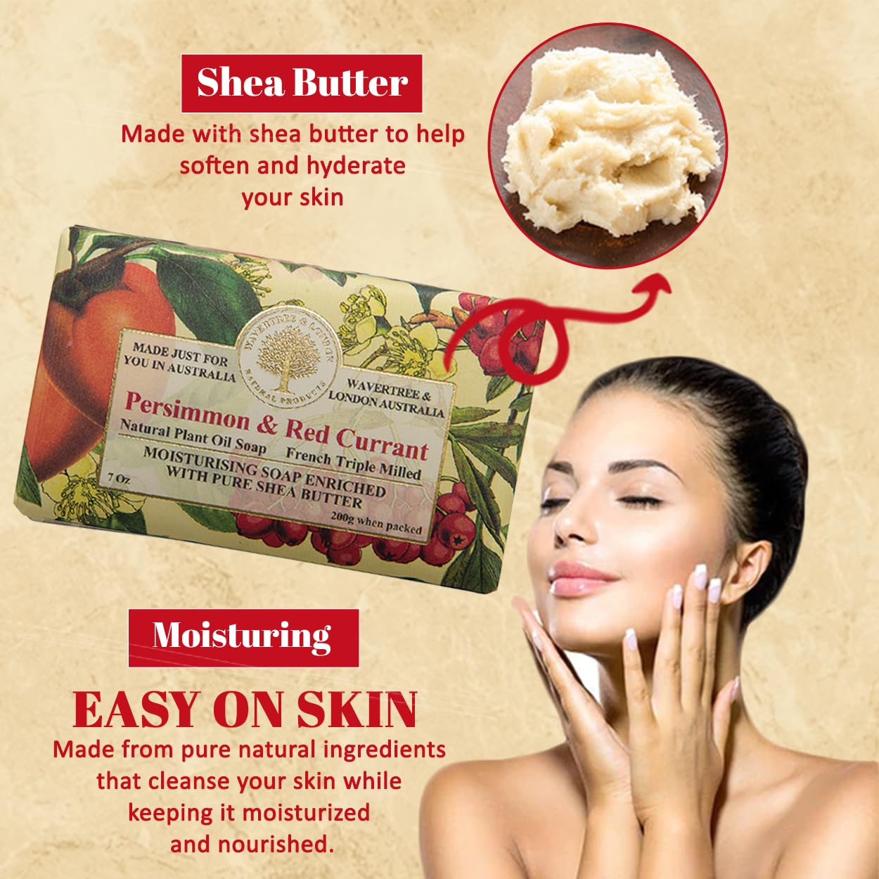 Wavertree & London Persimmon & Red Currant Scented Natural Soap (8 Bars), 7oz Moisturizing French Triple Milled Soap Bars enriched with shea butter - Pure Plant Oil Bath & Body Bars for All Skin Types