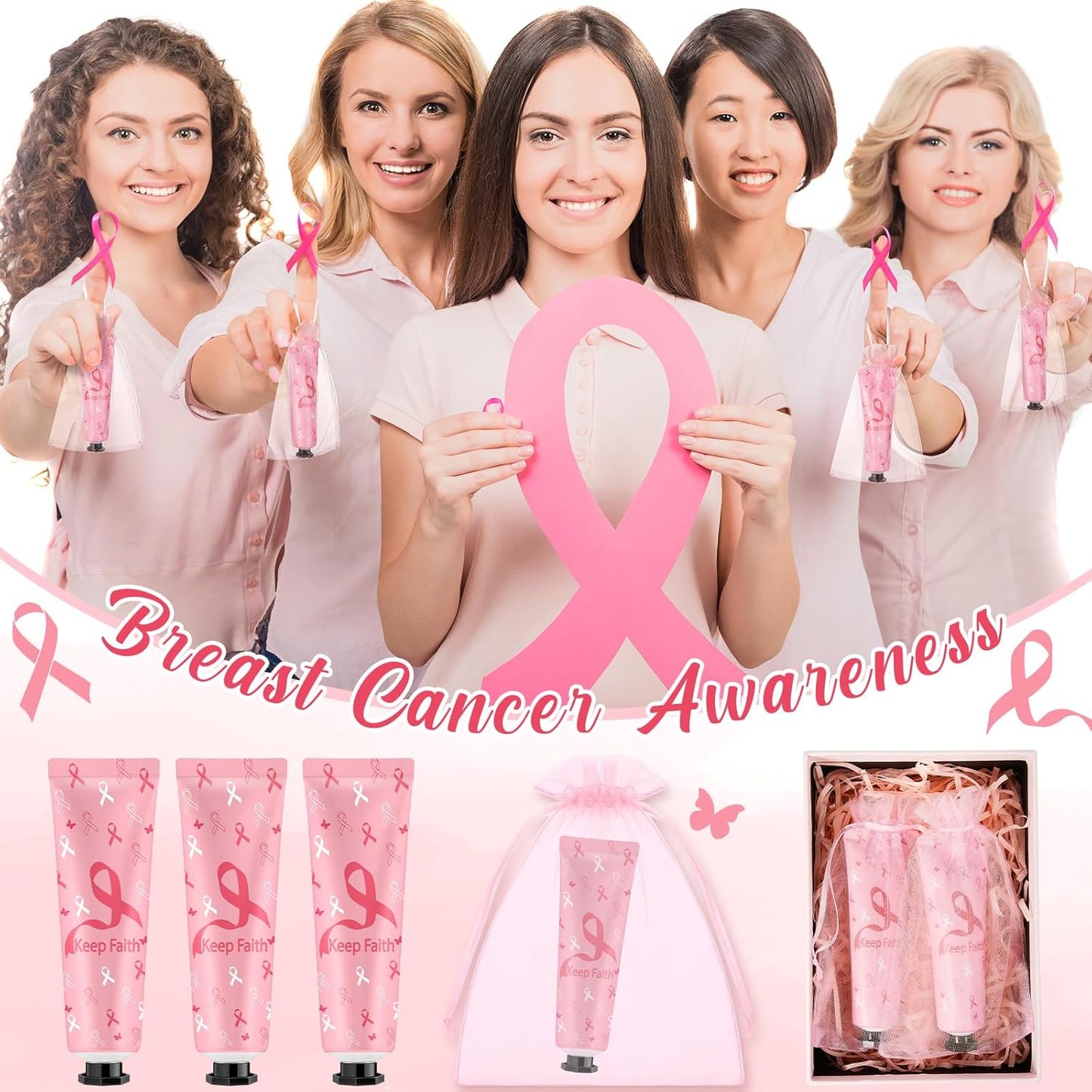 48 Sets Breast Cancer Awareness Pink Ribbon Hand Cream Gifts Bulk Baby Shower Hand Cream Travel Size Lotion Bulk Fall Thanksgiving Party Supplies Favors Birthday Wedding for Guest