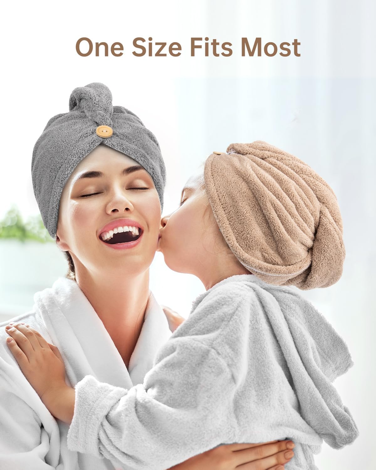 YFONG 3 Pack Hair Drying Towels, Hair Towel with Button, Super Absorbent Microfiber Hair Towel for Curly Hair, Fast Drying Hair Wraps for Women Girls, Microfiber Towel for Hair