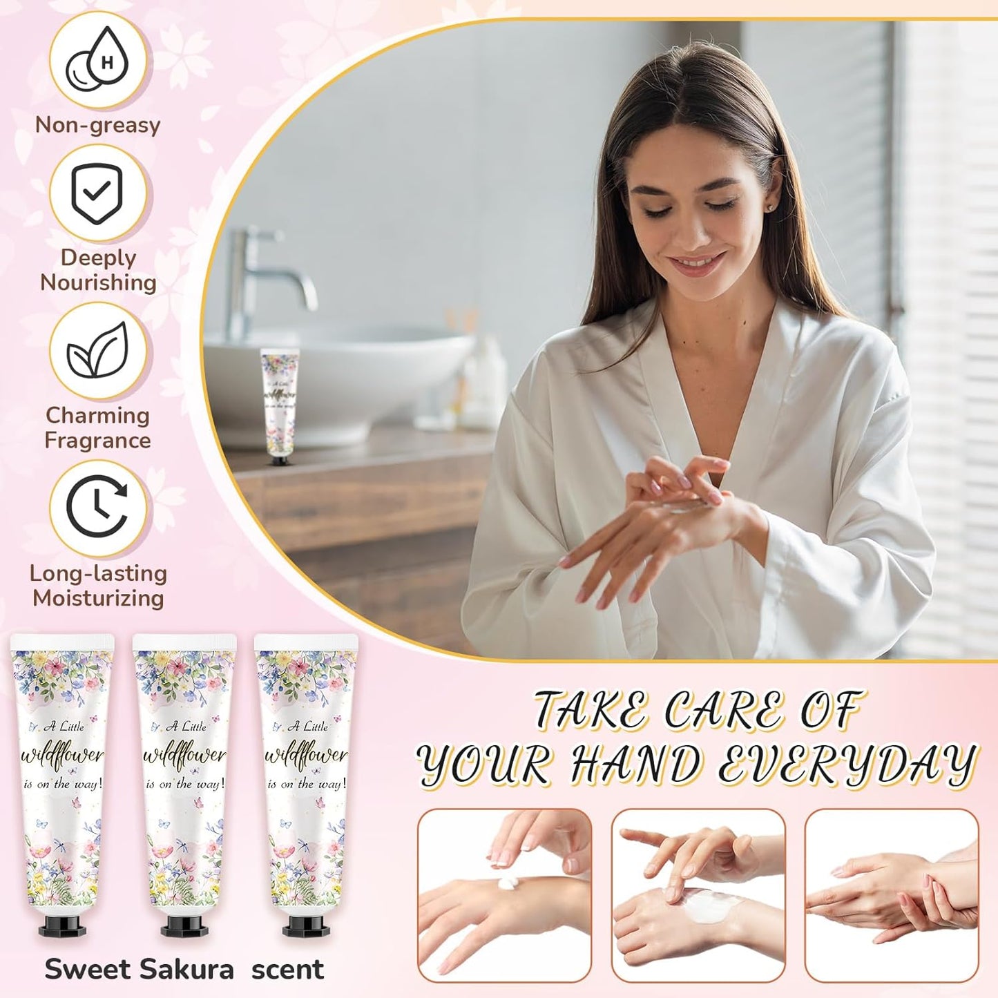 48 Sets a Little flower Is on The Way Baby Shower Hand Cream Bulk Baby Shower Favors Gifts Bridal Thank You Hand Cream for Guests Travel Size Lotion with Organza Bags