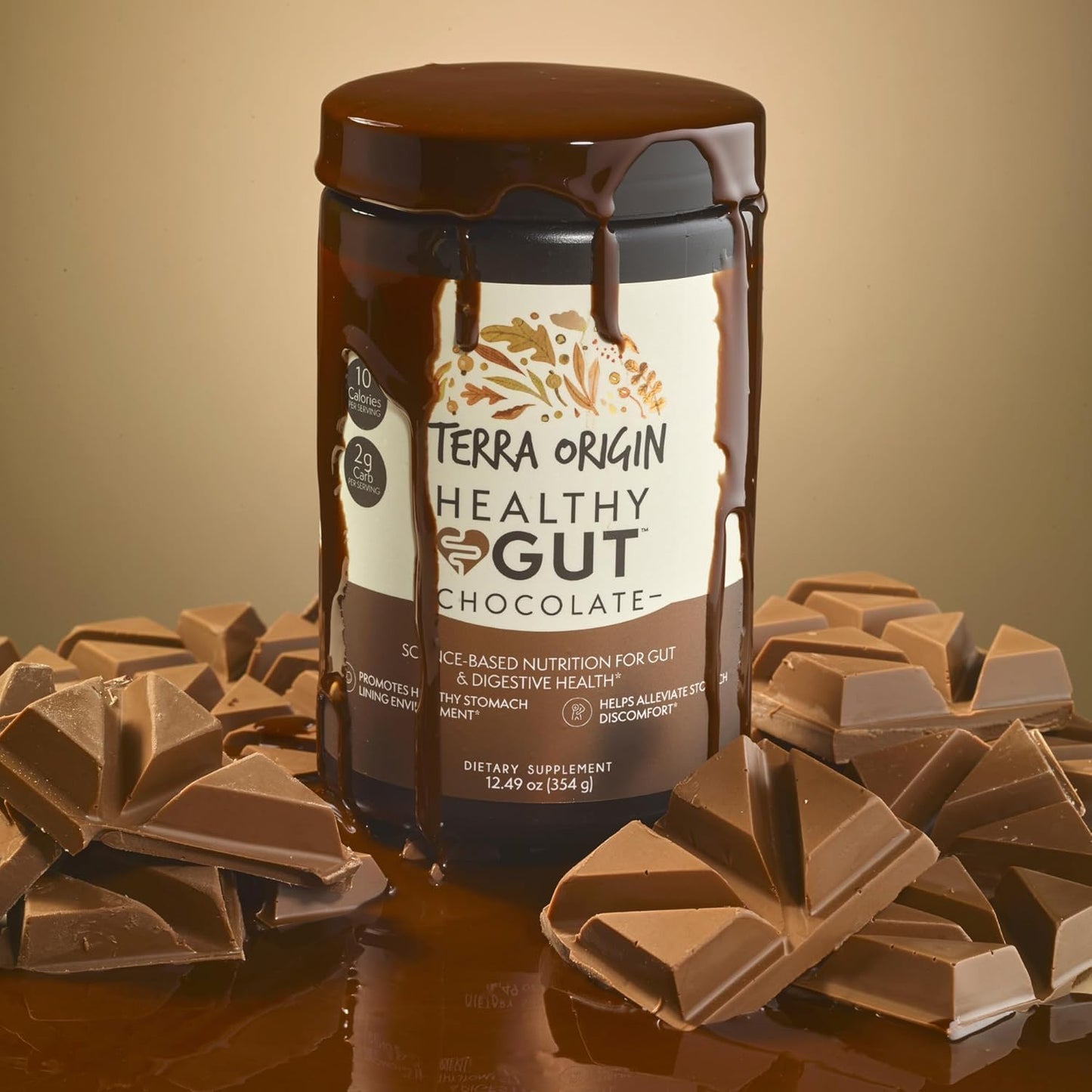 TERRA ORIGIN Healthy Gut Chocolate | 30-Servings with L-Glutamine, Zinc, Glucosamine, Slippery Elm Bark, Marshmallow Root and More!