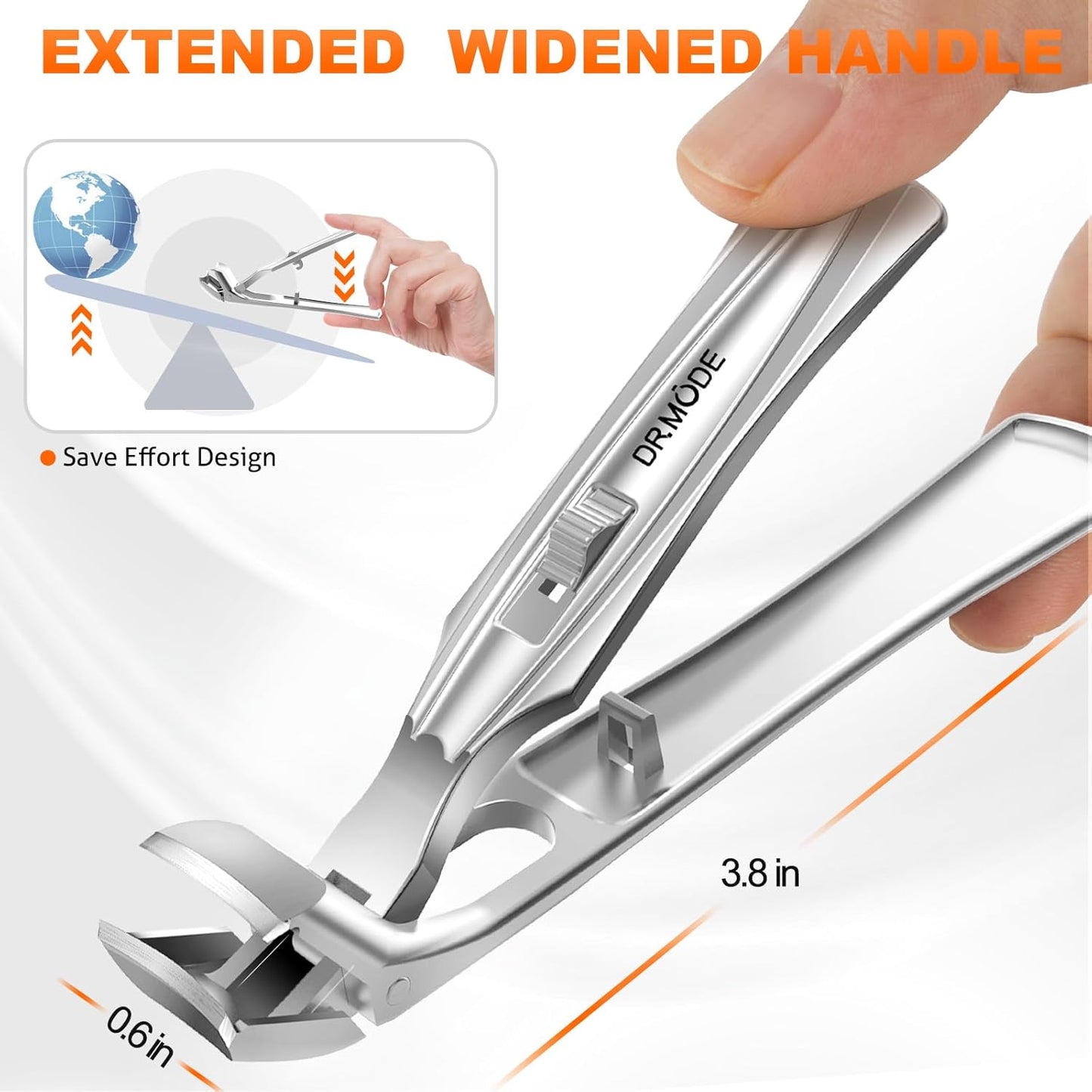 Toenail Clippers for Seniors Thick Toenails, Upgrade Angled Head Large Toe Nail Clippers for Men with Wide Jaw Opening, Sharp Heavy Duty Fingernail Clipper Cutter with Catcher Long Handle - Silver